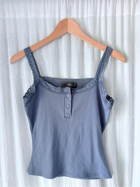 Vibe Tops - Vibe Lace-Trim Ribbed Cami Blue